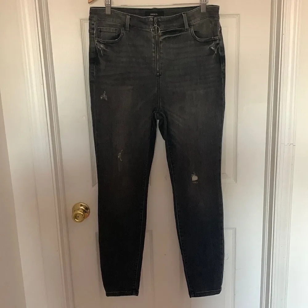 Forever21+ Gray Distressed Jeans 